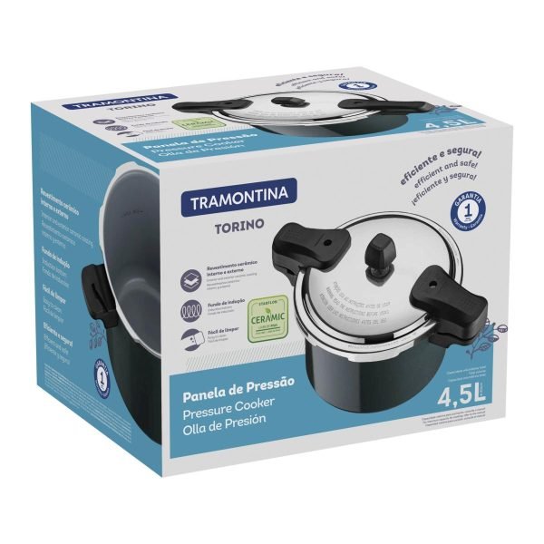 Panela de Pressão Tramontina Torino em Alumínio com Revestimento Interno e Externo Cerâmico Verde Petróleo 20 cm 4,5 L